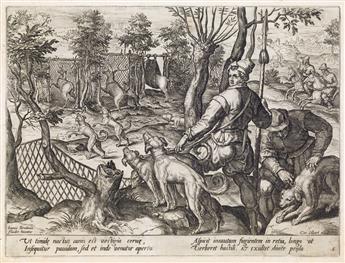 JAN VAN DER STRAET (after)  Group of 6 engravings of hunting scenes